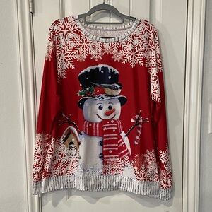 NWOT Festive Snowman Red Sweater